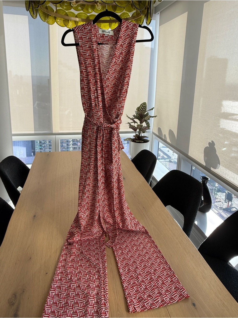 Diane Von Furstenberg Red/Orange Geometric Wrap-Style Jumpsuit